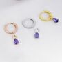 Amethyst Purple Cz Droplet Hoop Earrings, thumbnail 5 of 12