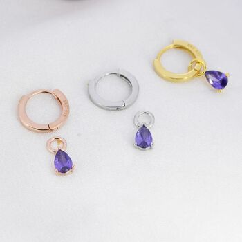 Amethyst Purple Cz Droplet Hoop Earrings, 5 of 12