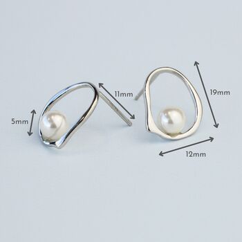 Sterling Silver Pearl Circle Drop Stud Earrings, 5 of 6