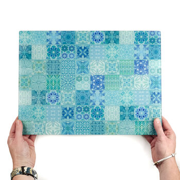 Turquoise Blue Teal 'Mixed Tiles' Chopping Board, 2 of 10