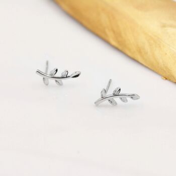 Sterling Silver Olive Branch Leaf Stud Earrings, 3 of 11