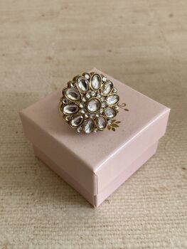 Antique Gold Adjustable Ring With Mehndi Plating, 3 of 5