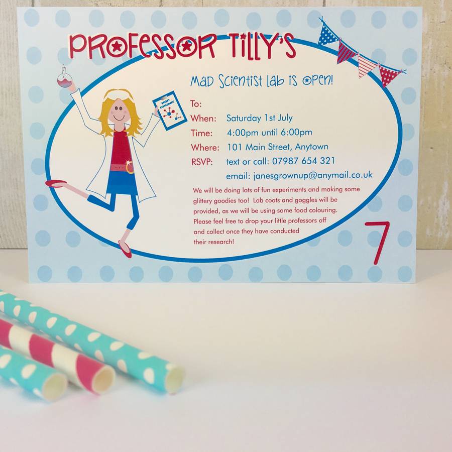 Image of 16 Mad Scientist Party Invitations Or Thank You Cards