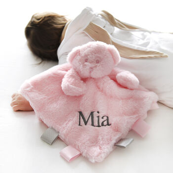 Personalised Fluffy Pink Teddy Baby Comforter, 2 of 5