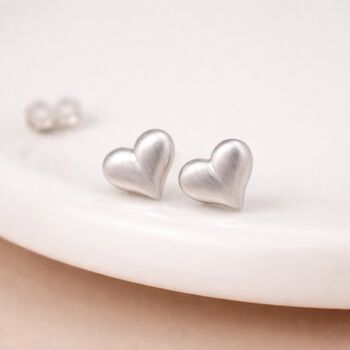 Sterling Silver Brushed Heart Stud Earrings – 7mm, 2 of 8