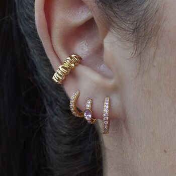 Huggie Earrings With Pink Stones, 2 of 5
