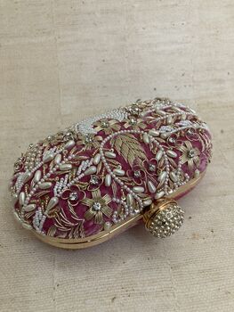 Pink Handcrafted Velvet Oval Clutch Bag, 3 of 4