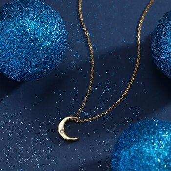 Crescent Moon With Starburst Cz Necklace, 5 of 11