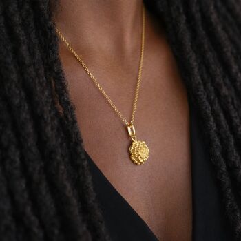 Personalised Gold Plated Sterling Silver October Marigold Birth Flower Pendant Necklace, 2 of 9