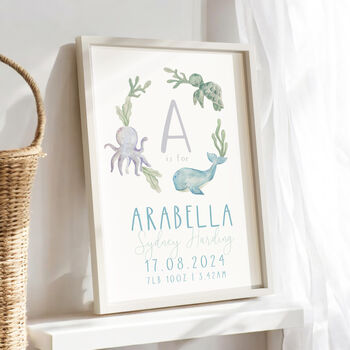 Personalised New Baby Name Print, Underwater Theme, 3 of 6