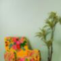 Yellow Floral Embroidered Velvet Wooden Armchair, thumbnail 1 of 7