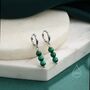 Sterling Silver Genuine Malachite Stone Trio Huggie Hoop Earrings, thumbnail 1 of 11