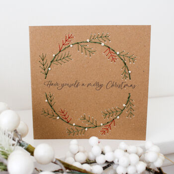 Embroidered Christmas Wreath Card Kit – Set Of Three Or Six With Envelopes, Hand Embroidery, 4 of 7