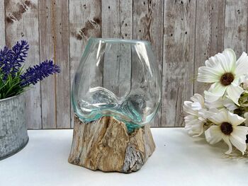 Handcrafted Molten Glass Bowl On Natural Driftwood, 3 of 6