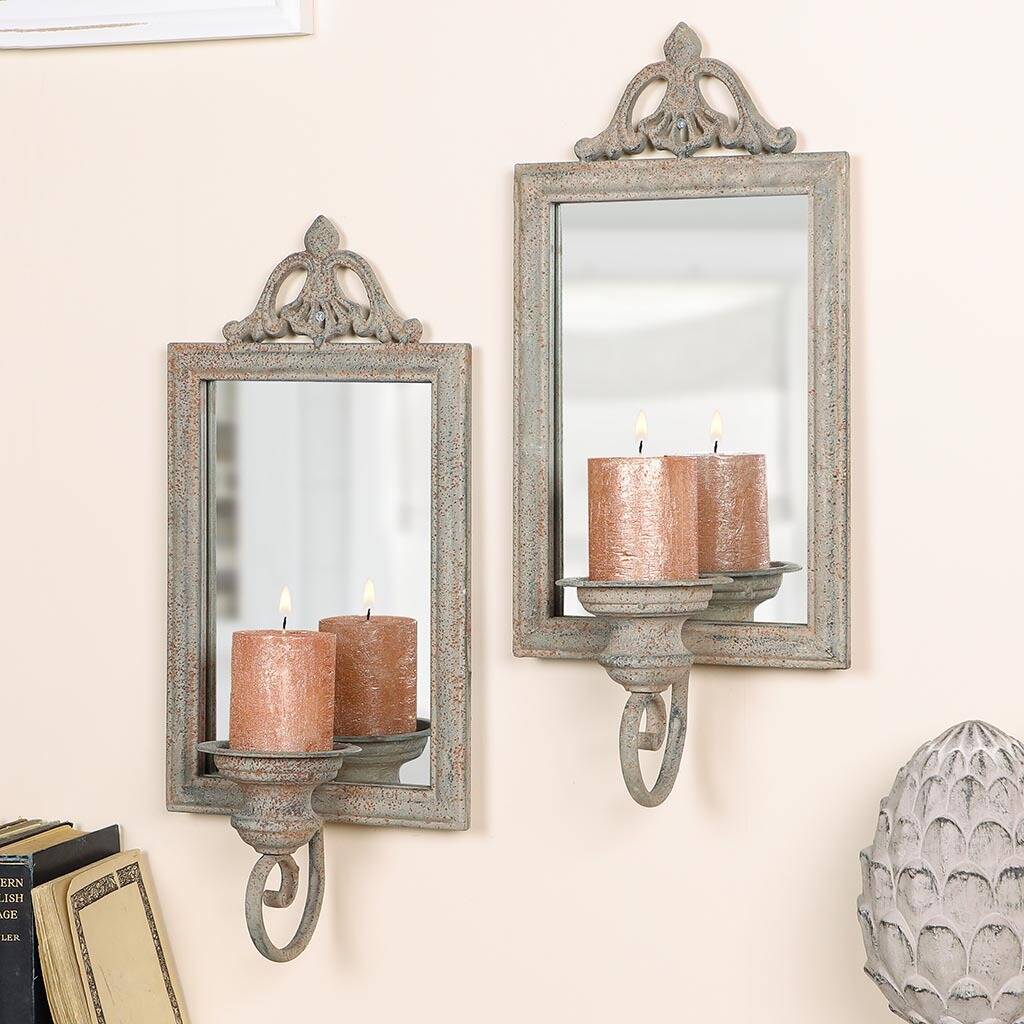 Set Of Two Wall Mirror Candle Holder Sconces By Dibor