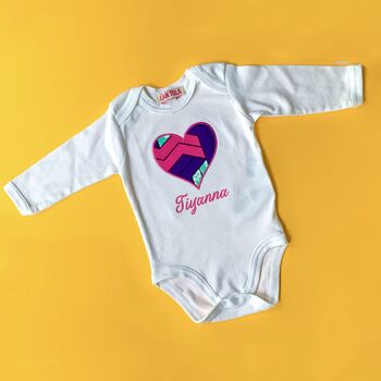 Personalised Name And Love Heart Baby Bodysuit, 2 of 5