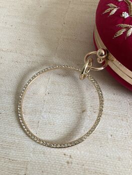 Hot Pink Circular Velvet Bangle Clutch Bag, 6 of 7