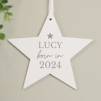 New Baby Born In Wooden Star Decoration, 3 of 4