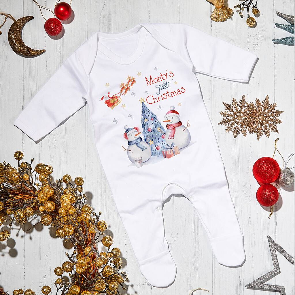 Personalised First Christmas Snowman Babygrow, 1 of 5