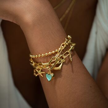 Gold Plated Triple Link Charm Collector Bracelet, 2 of 5