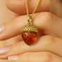 Personalised Gold Plated Sterling Silver Baltic Amber Acorn Necklace, thumbnail 1 of 11