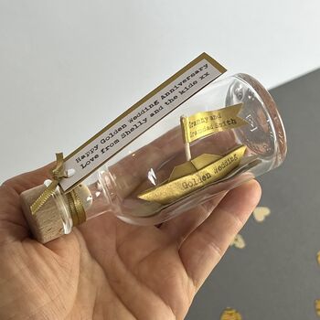Personalised Gold Paper Ship In A Bottle – Golden Anniversary Gift, 11 of 12