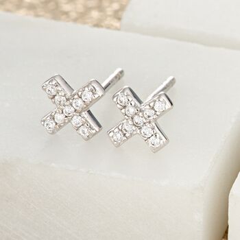 Sparkling Pave Cross Stud Earrings, 4 of 5