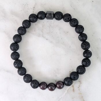 Men's Garnet And Lava Bead January Birthstone Bracelet, 6 of 9