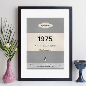 Personalised 50th Birthday Print 1975 Book Cover Gift, 6 of 12