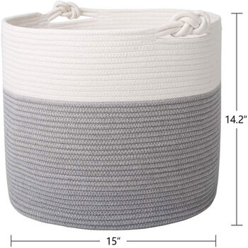 Cotton Rope Grey Basket Toy Blanket Nursery Storage Bin, 2 of 4