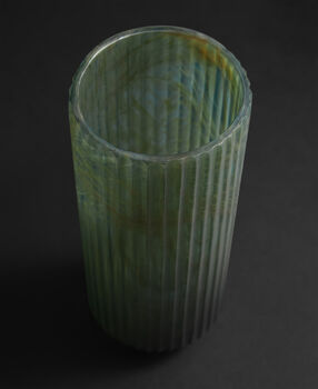 Reeded Green Cylindrical Glass Vase, 4 of 5