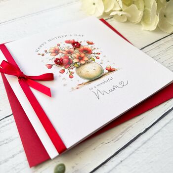Handmade Floral Mother's Day Card: Red Vase Of Flowers Design, 2 of 4