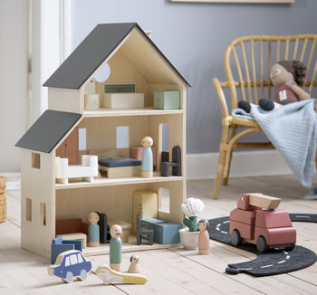 Scandi Wooden Dolls House And Furniture, 3 of 8