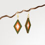 Khaki And Orange Diamond Shaped Layered Earrings • Gold Plated Sterling Silver Hooks, thumbnail 1 of 8