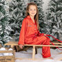 Personalised Girl's Luxury Red Christmas Silky Satin Pyjamas, thumbnail 2 of 12