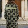 'Coco' Buttoned Black And Gold Fan Print Shirt Dress, thumbnail 2 of 5