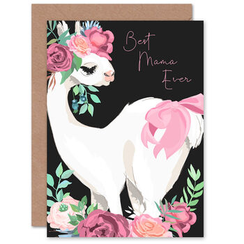 Best Mama Ever Floral Llama With Bow Greeting Card, 2 of 4