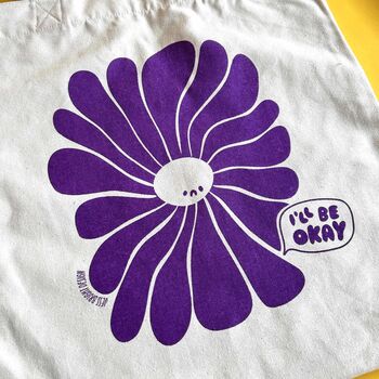 Cute Double Sided Happy/Sad Flower 100% Recycled Tote, 3 of 6