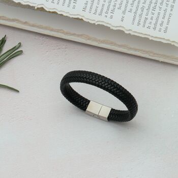 Personalised Initials Leather Bracelet For Men, 2 of 3