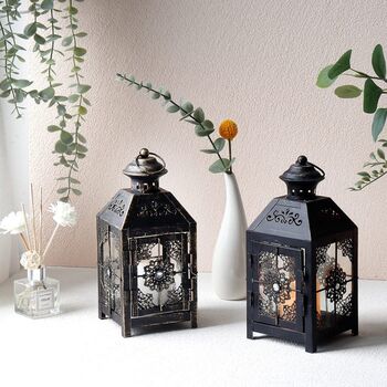 Set Of Two Black With Gold Brush Candle Lantern, 2 of 6