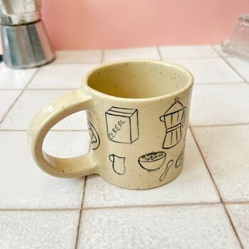 Handmade Ceramic Speckled Mug With Hand Painted Breakfast Illustration, 8 of 8