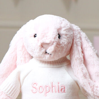 Personalised Pale Pink Bashful Bunny Soft Toy, 7 of 7