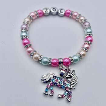 Personalised Unicorn Charm Bracelet + Unicorn Necklace As Shown, 3 of 10