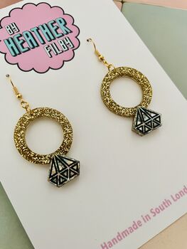 Sparkle And Pop Engagement Ring Glitter Resin Earrings, 4 of 4