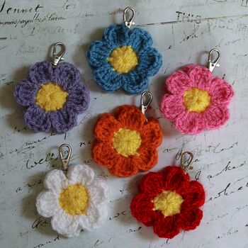 Personalised 40 50th 60 Birthday Crochet Flower Keyring, 4 of 5
