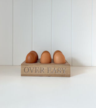 Personalised Six Egg Oak Holder White Wash Stain Finish, 2 of 3