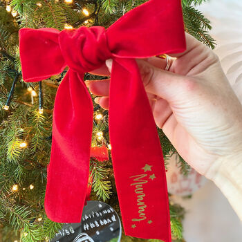 Luxury Personalised Velvet Christmas Tree Bow, 7 of 9