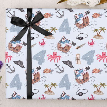 Three Sheets Of Children's 4th Birthday Pirate Wrapping Paper, 2 of 2