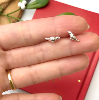 Sterling Silver Mini Robin Christmas Bird Earrings, 5 of 12