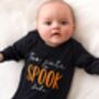 Too Cute To Spook Halloween Embroidered Personalised Babygro Sleepsuit, thumbnail 2 of 4